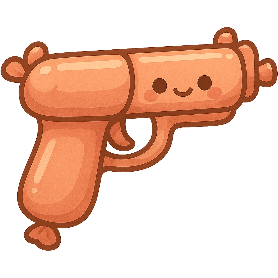 a pistol made out of sausages, fun and lighthearted, cartoonish and cute emoji