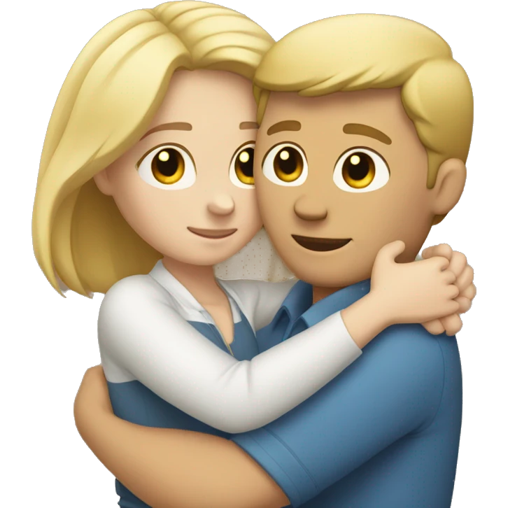 one white woman and one white man hug each other emoji