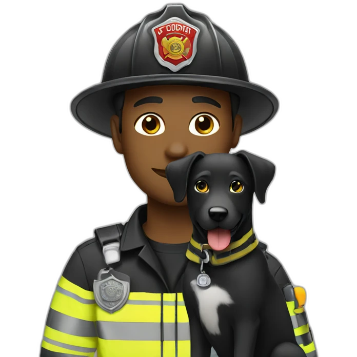 Firefighter with his black retriever emoji