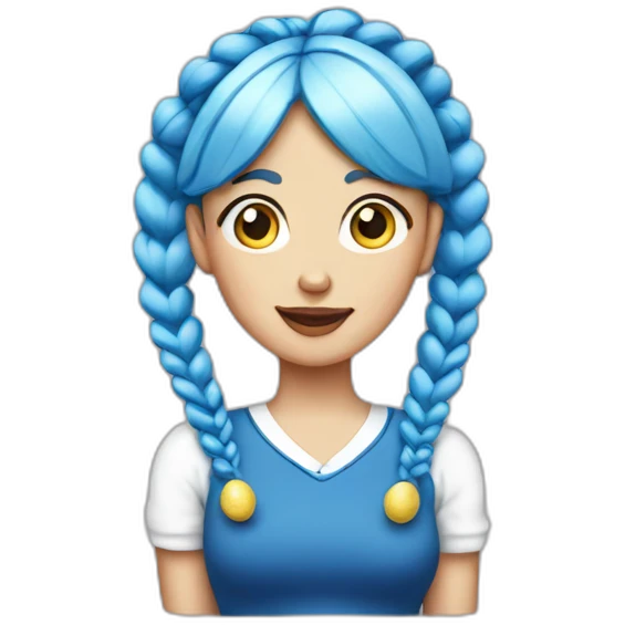 half-white lady with blue pigtails and egg earrings emoji