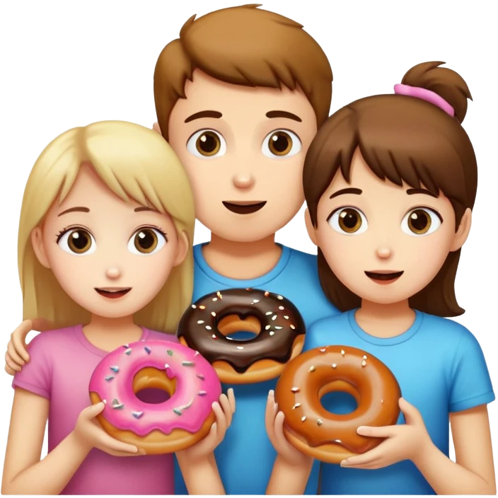 two girls, one boy eating donuts together emoji