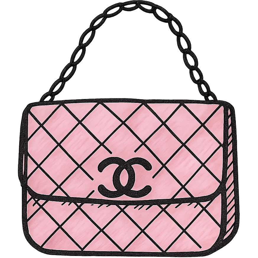 pink Chanel purse, hand-drawn black outline icon style, simple and elegant, no fill emoji