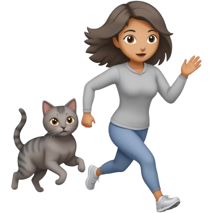 Woman running with cat in hands  emoji