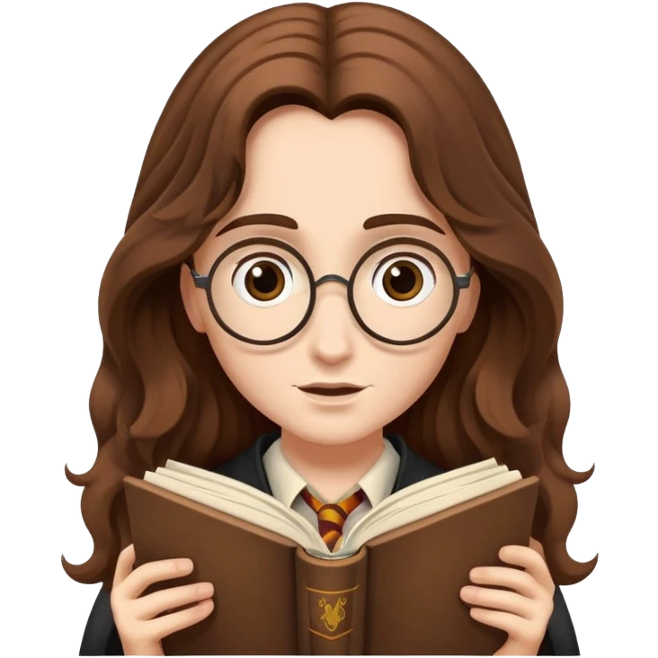 Uma ondulada de cabelo comprido e castanho lendo um livro de Harry Potter  emoji