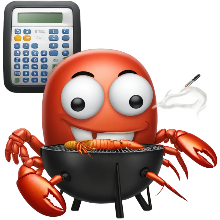 On a grill there’s Lobster with a calculator smoking a cigarette  emoji