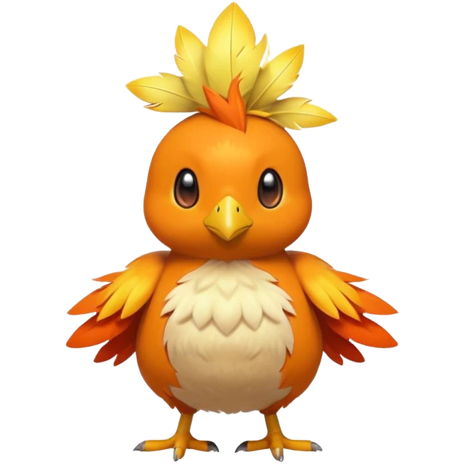 Torchic, the small orange fire-type chick Pokémon with yellow feathers on head and small beak emoji
