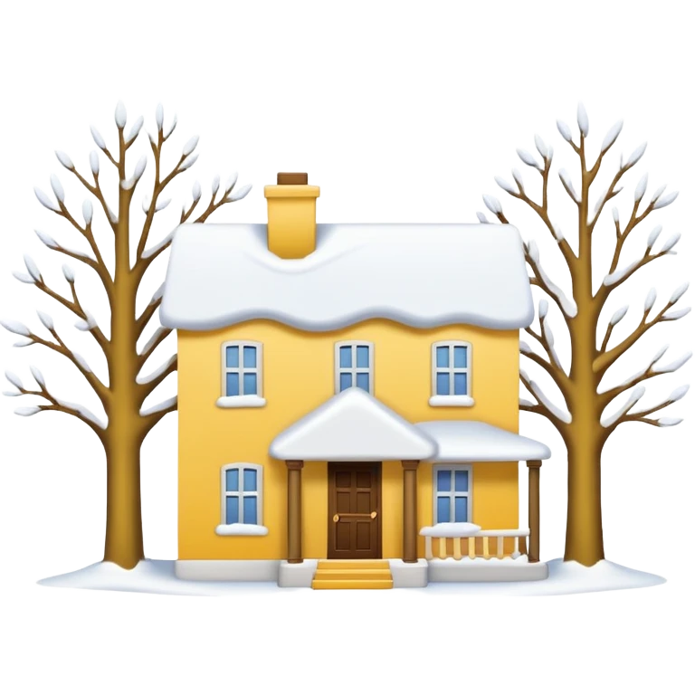Yellow-white house. A small tree. Winter emoji