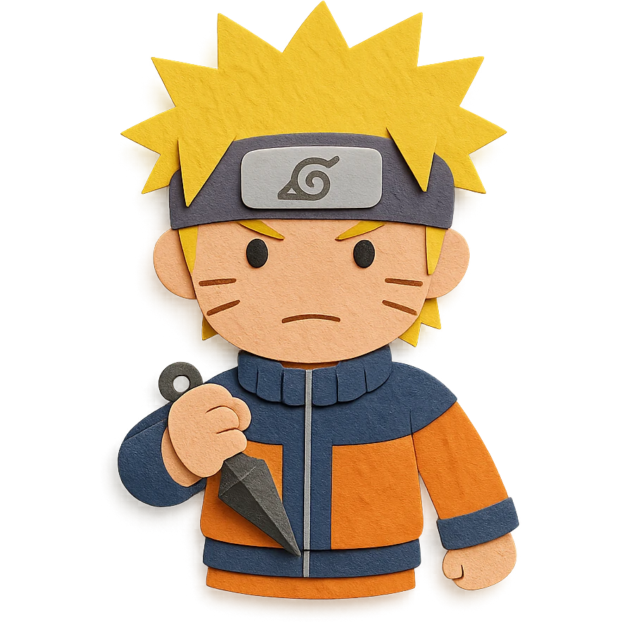 Naruto in layered paper craft style holding a kunai emoji