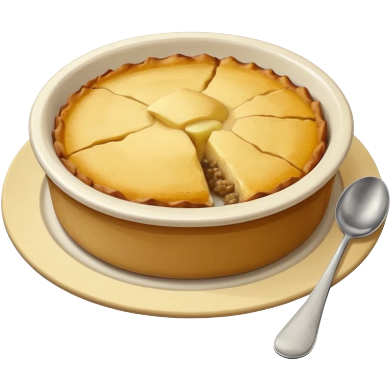 a deep dish plate with a yellowish food in it,  in a bit of small small lumps and very dry, small mountain. with a bit of applesauce on top on the side and a spoon sticking out emoji