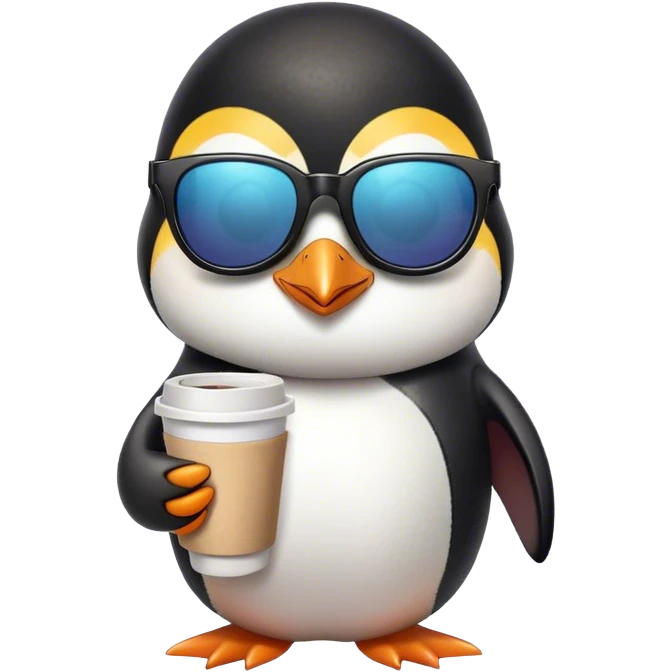 Penguin with sunglasses and a coffee emoji