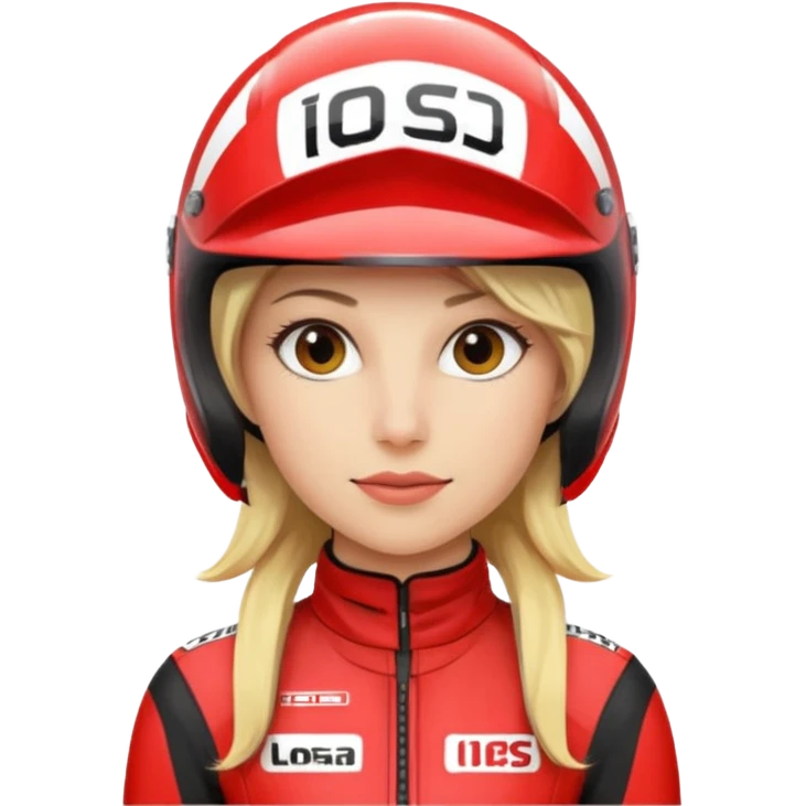 blonde woman with racing outfit emoji