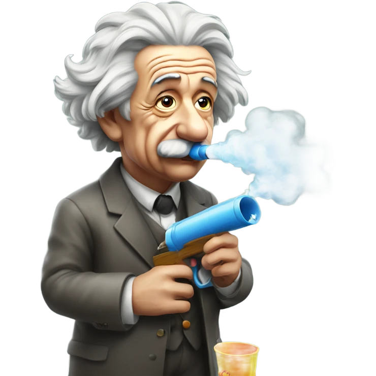 Albert Einstein smoking out the barrell of a water gun emoji