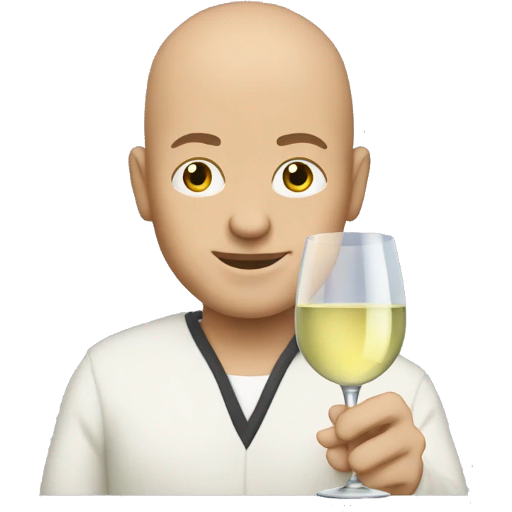 Bald man holding glass of white wine emoji