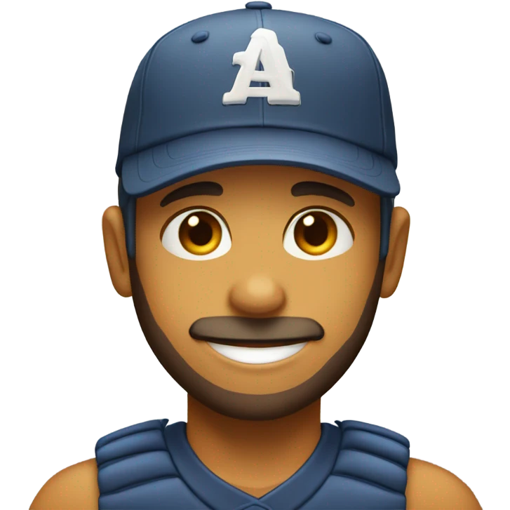 smiling boy in baseball cap with a scruffy beard emoji