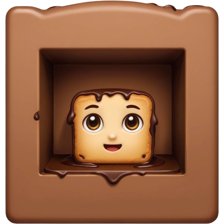 Cartoon chocolate mini pastry peeking from behind tiny wall, suspicious eyes, tiny chocolate smudges, chibi style, Twitch emoji style, transparent background, colorful
 emoji