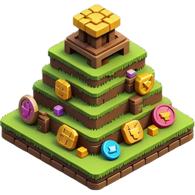 Clash of Clans aesthetic: Cinematic Playful Pixel 3D Coin Stack Emoji, rendered in a 3D vector-style similar to standard emojis with minimal shading and bold, simplified shapes. A compact, distinct form with signature details, softly glowing with a pixelated adventure charm. Simplified yet unmistakably iconic, highly detailed and consistent, glowing with a soft radiance and high shine. Stylized with a touch of classic pixel-art charm and a soft glowing outline, capturing the essence of a beloved gaming relic with a friendly, playful manner! emoji