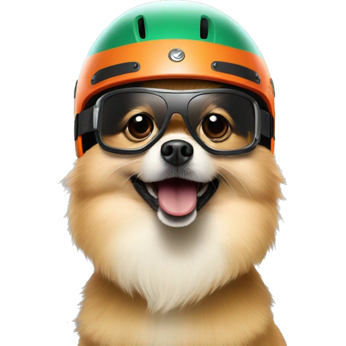 angry pomeranian in riders helmet and riders glasses emoji