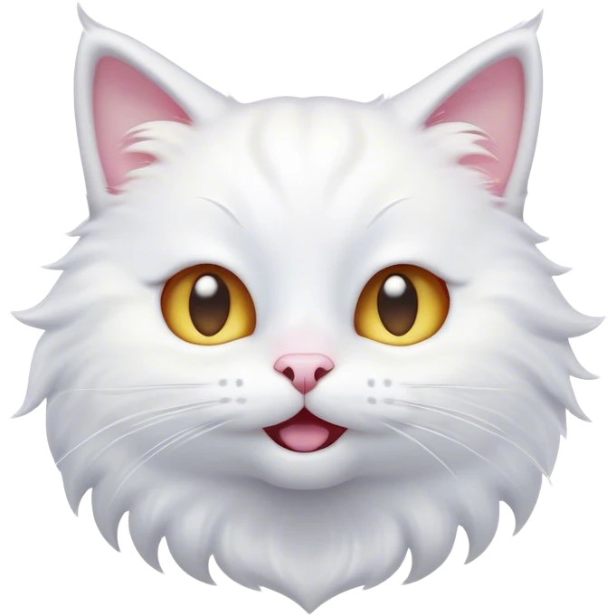 Cinematic Comical White Cat Portrait Emoji, Head tilted in an exaggerated, surprised manner with wide, sparkling eyes, showcasing a pristine white fur with subtle hints of silver and an animated, goofy expression, simplified yet whimsically detailed, glowing with a playful, bright radiance, high shine, exuding a lighthearted and comical charm, styled with a soft glowing outline, capturing the essence of a white cat that looks ready to prance comically off the screen! emoji