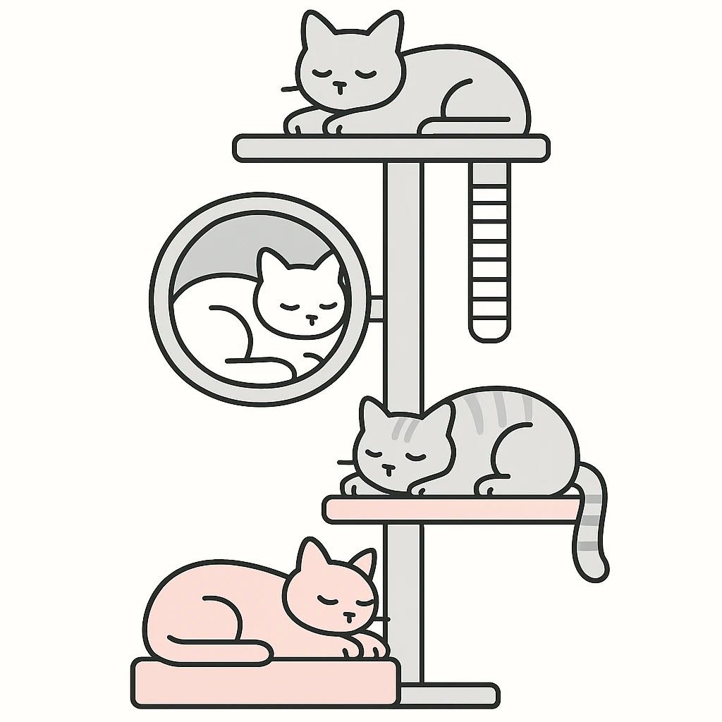 cats relaxing in a vertical playhouse emoji