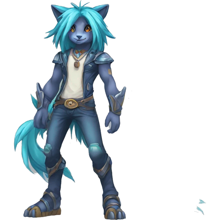 Anthro Sona Cool Edgy Legendary Colorful Shy Shiny Fakemon-Fantasy-Creature With Long Hair-Mane Full Body Detailed High Quality emoji