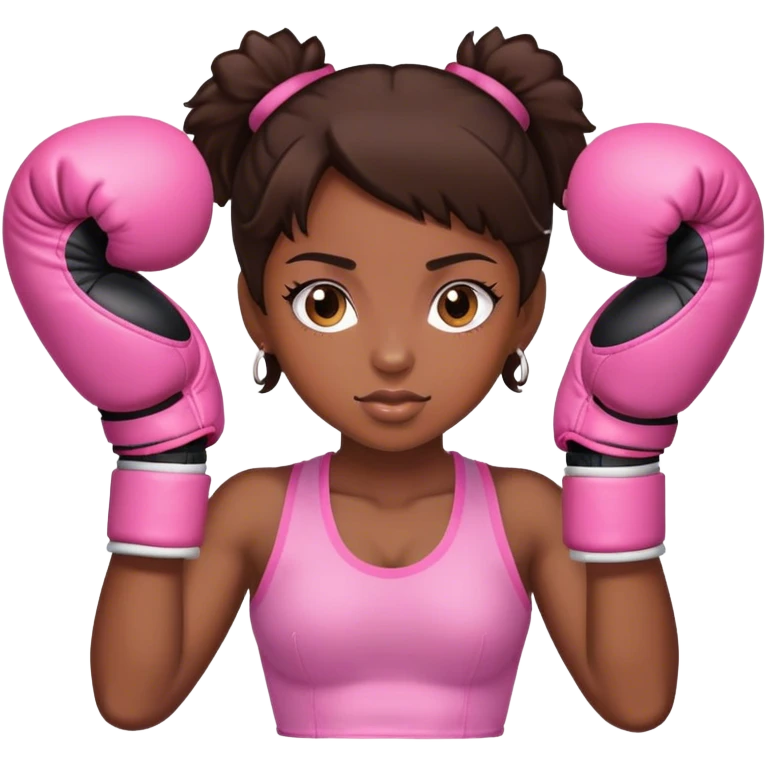 Brunette black girl wearing pink boxing gloves emoji