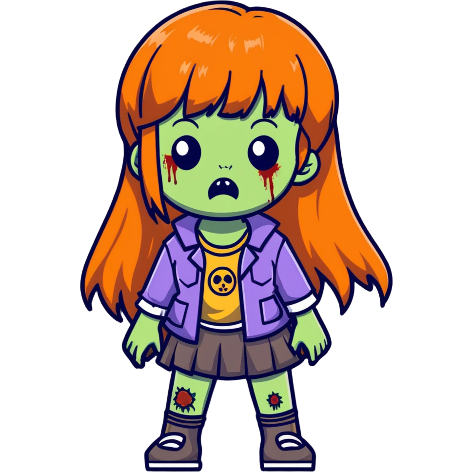 zombie girl with long ginger hair and bangs emoji