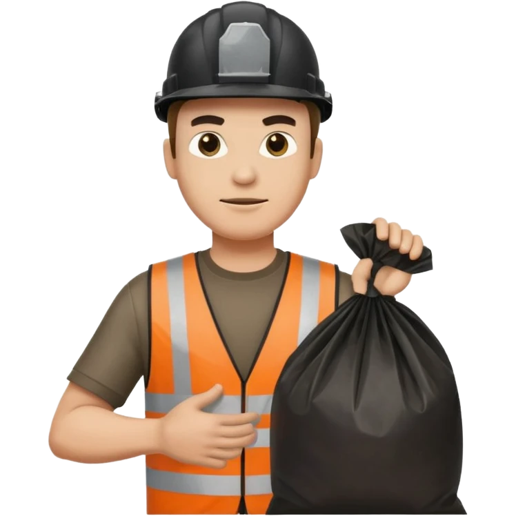 garbage man with black helmet holding garbage  emoji