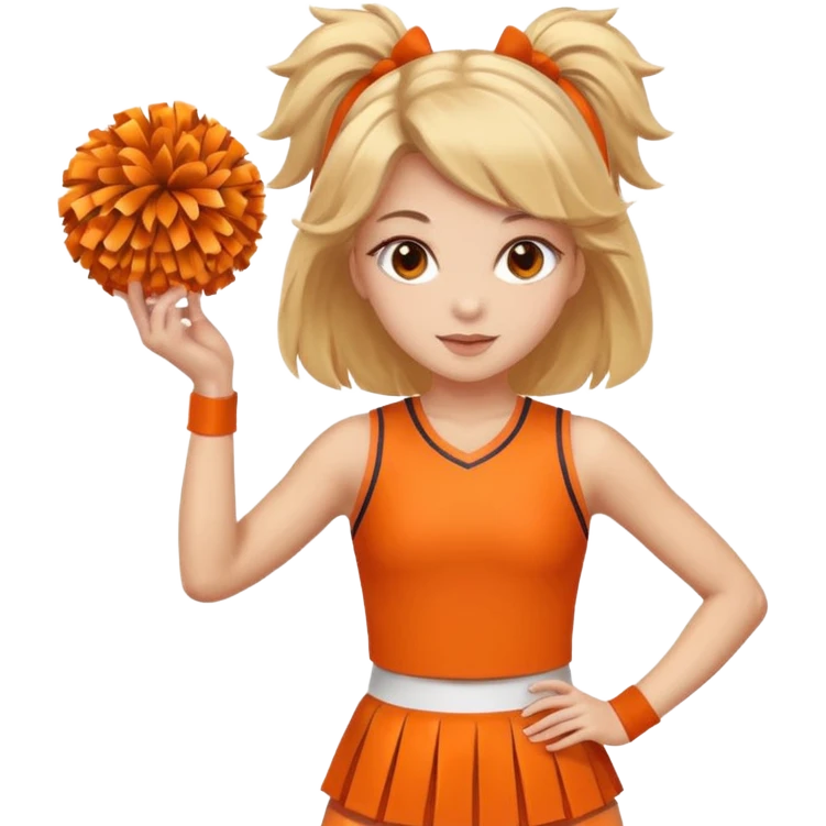cheerleader with pom poms in an orange uniform ￼ emoji