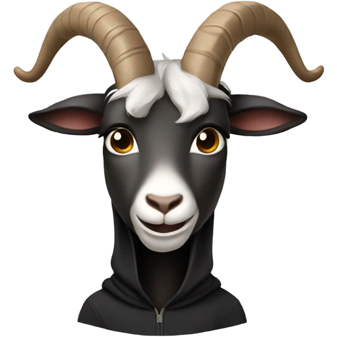 Goat wearing a black hoodie with horns emoji