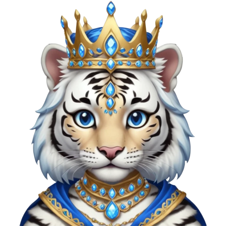 ESO Female white/black tiger khajiit leader of the umbral rose, blue eyes, blue 'third eye' gem, something symbolizing leadership ruling  emoji