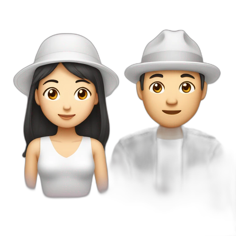 une femme asiatique et un homme matte de peau qui se font un câlin emoji