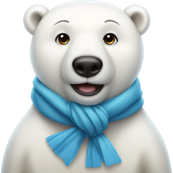 Polar bear wearing a blue bow on its head and a matching scarf emoji