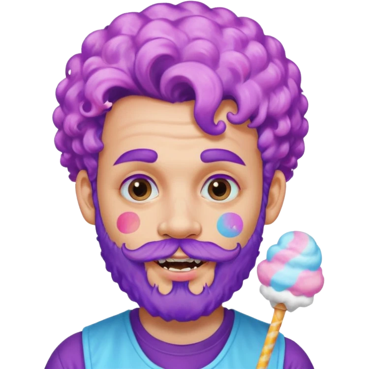 very colorful puffy violet curly haired man just beard  no mustache made out of cotton candy wearing teeth-braces and excessive face tattoos just face  emoji