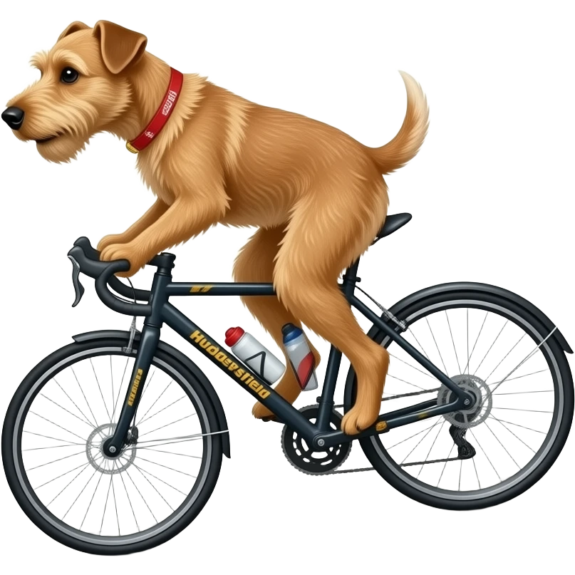 terrier the terrier of huddersfield town riding a bicycle up a steep hill in an urban setting emoji
