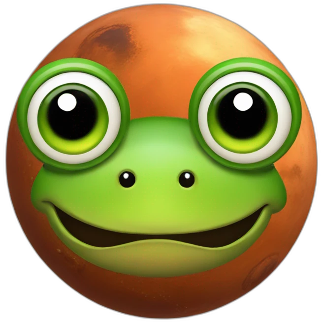 planet Mars with a cartoon frog face with big childish eyes emoji