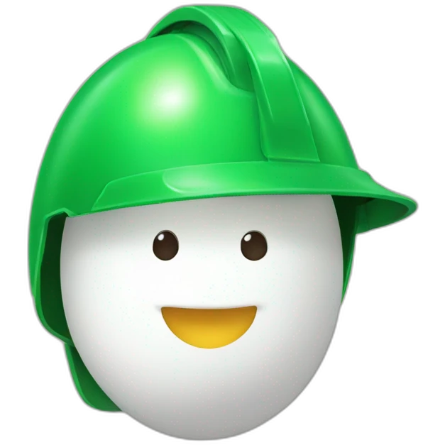 White egg with a tail wearing a green helmet emoji