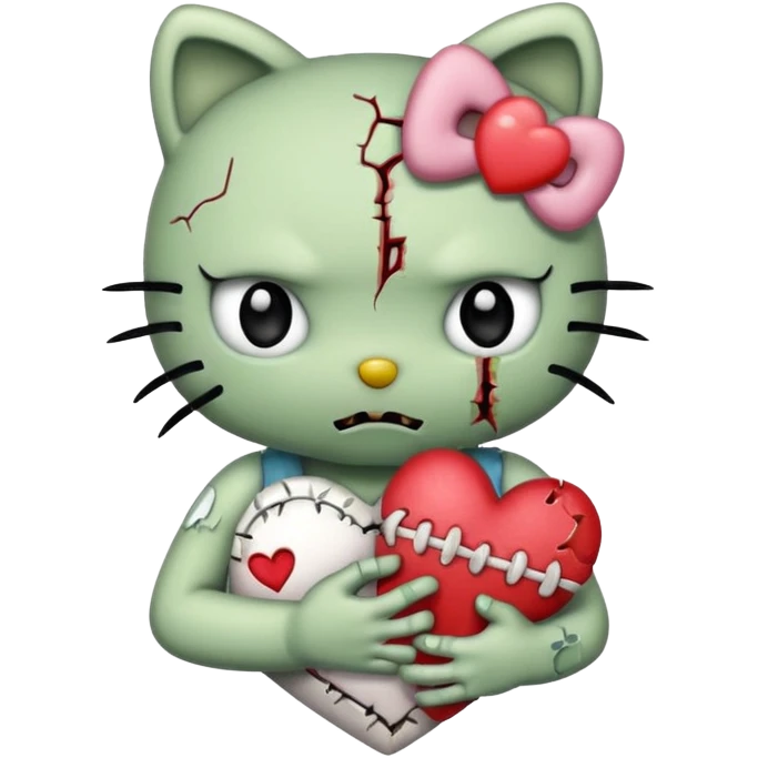 zombie hello kitty hugging a stitched broken heart emoji