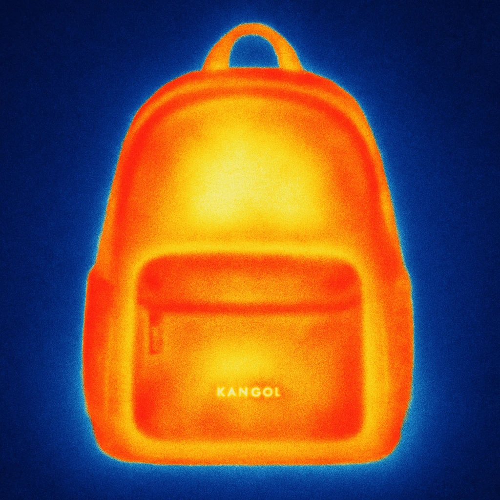 A Kangol backpack with small logo emoji