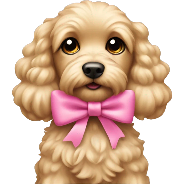 Cute blonde cockapoo with a pink bow emoji