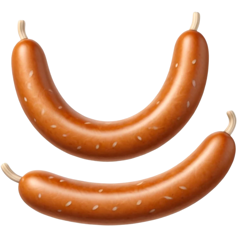 single pale sausage with smooth ivory-colored casing, slightly curved, gently browned ends, soft surface, lightly speckled, delicate finely ground filling, no plate, no garnish, no cut, whole sausage, soft lighting, subtle shadows, emoji scale emoji