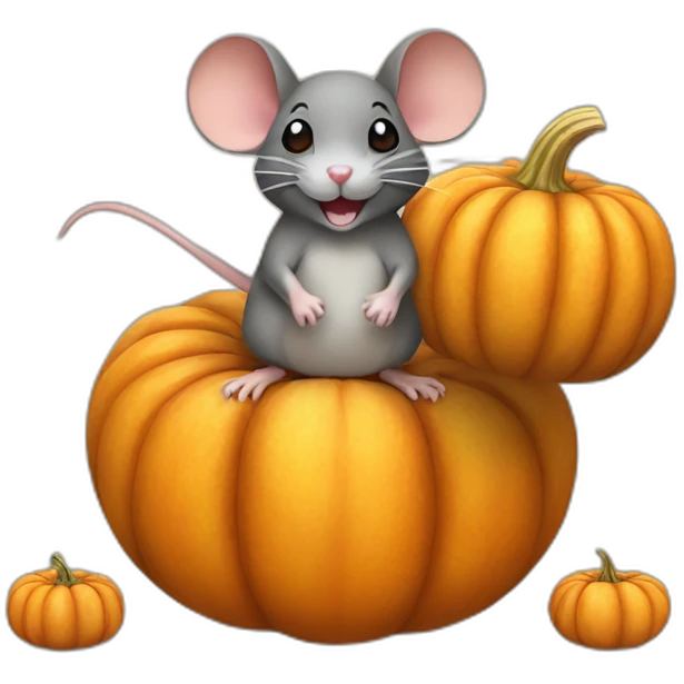 Mouse on a happy pumpkin emoji