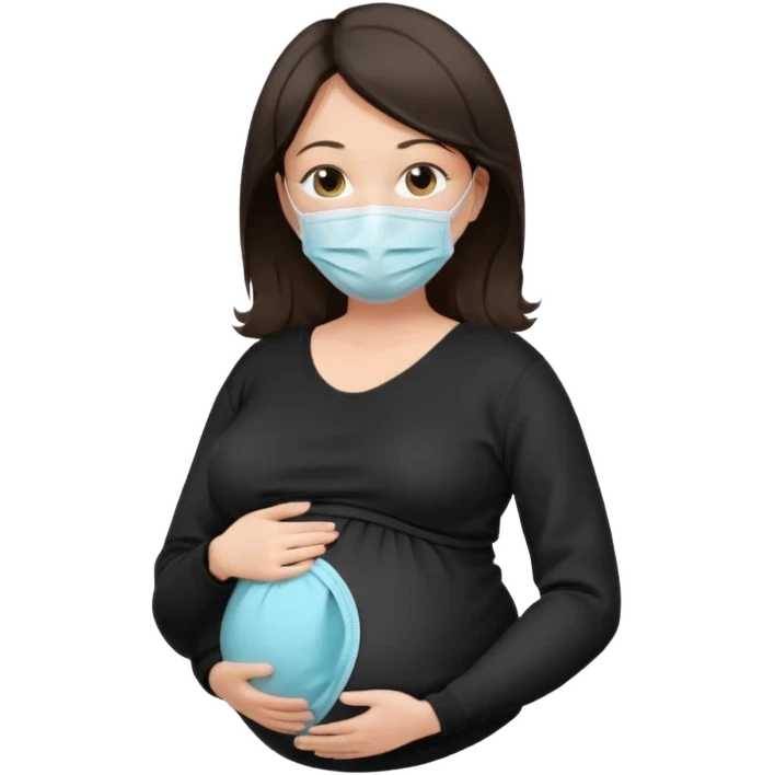 a pregrant lady with dark brown hair? Hair lengt above shoulder, wearing medical face mask, i wanna see the pregnant belly with black sweater emoji