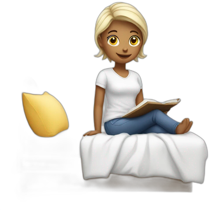 fille blanche qui travail sur son lit emoji
