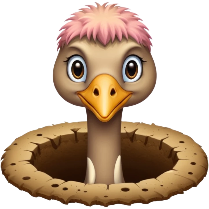 Ostrich with head inside a hole in the ground emoji