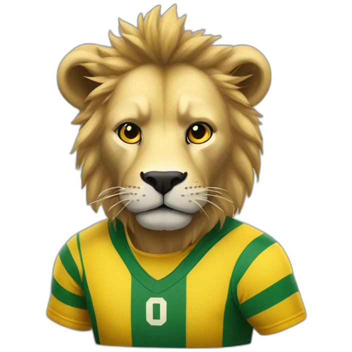 León con pelota de rugby y remera negra y amarilla emoji