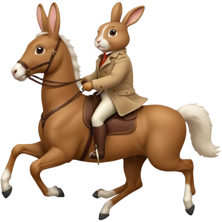 Exciting rabbit galloping on the back of 4 legs horse emoji