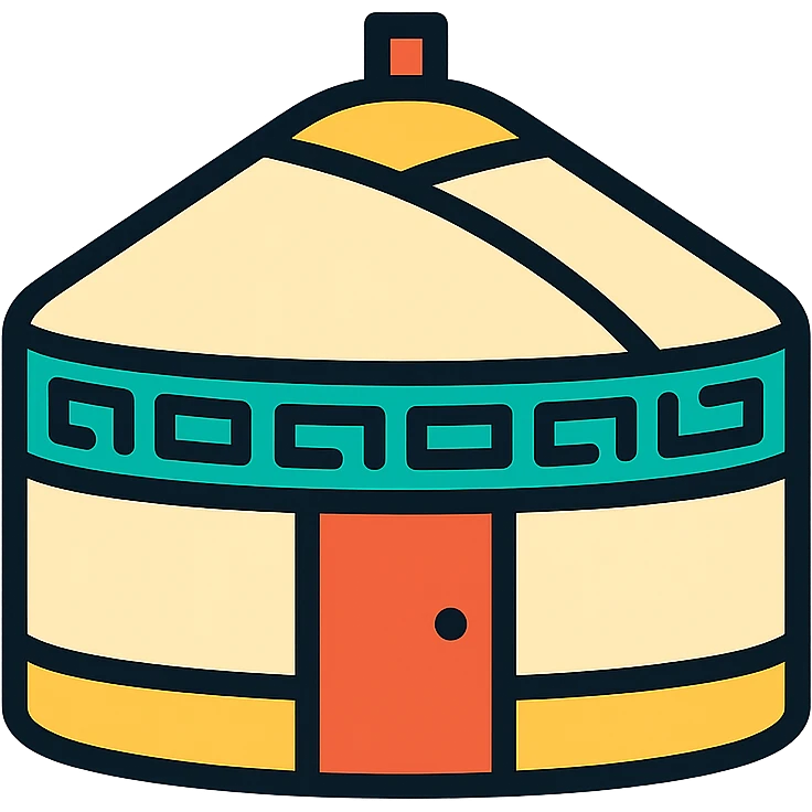 Mongolian yurt, traditional round hut, color outline icon style emoji