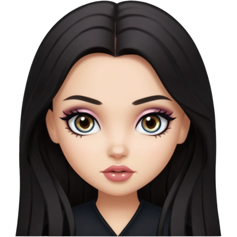 dark long hair, pretty eyes, pretty makeup, pretty bratz baddie emoji