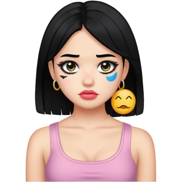 OnlyFans model, sad face, black hair, wearing a crop top, emoji style emoji