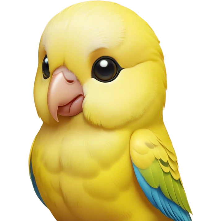 Cinematic Noble Yellow Budgie Portrait Emoji, Poised and regal, with a petite, delicate build and a smooth, well-groomed fur of brilliant yellow feathers, deep-set soulful dark eyes, Simplified yet sharp and sophisticated features, highly detailed, glowing with a soft, dignified glow, high shine, intelligent and charming, stylized with an air of elegance, focused and attentive, soft glowing outline, capturing the essence of a watchful and confident avian companion, so majestic it feels as though it could flutter out of the screen with effortless authority! emoji